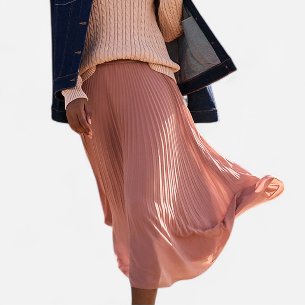 Lands' End Mauve Chiffon Elastic Waist Pleated Midi Skirt